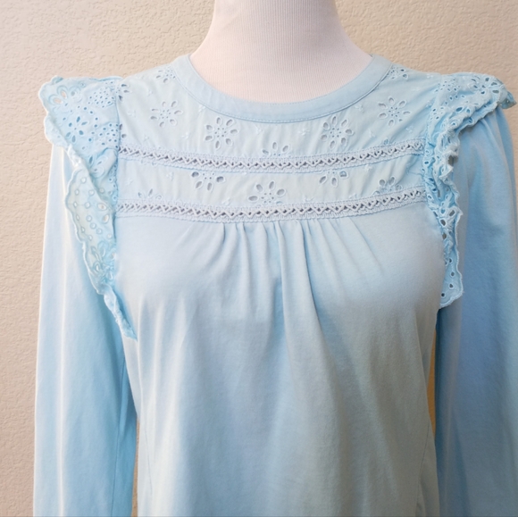 🤍 J. Crew light blue eyelet and ruffle detail long sleeve top - Picture 3 of 10
